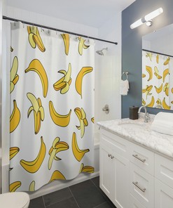 Cute Pop Art Banana Shower Curtain | Bathroom Accessories Decor | Kids Fruit Theme Curtain | Customized Sizes + Quotes