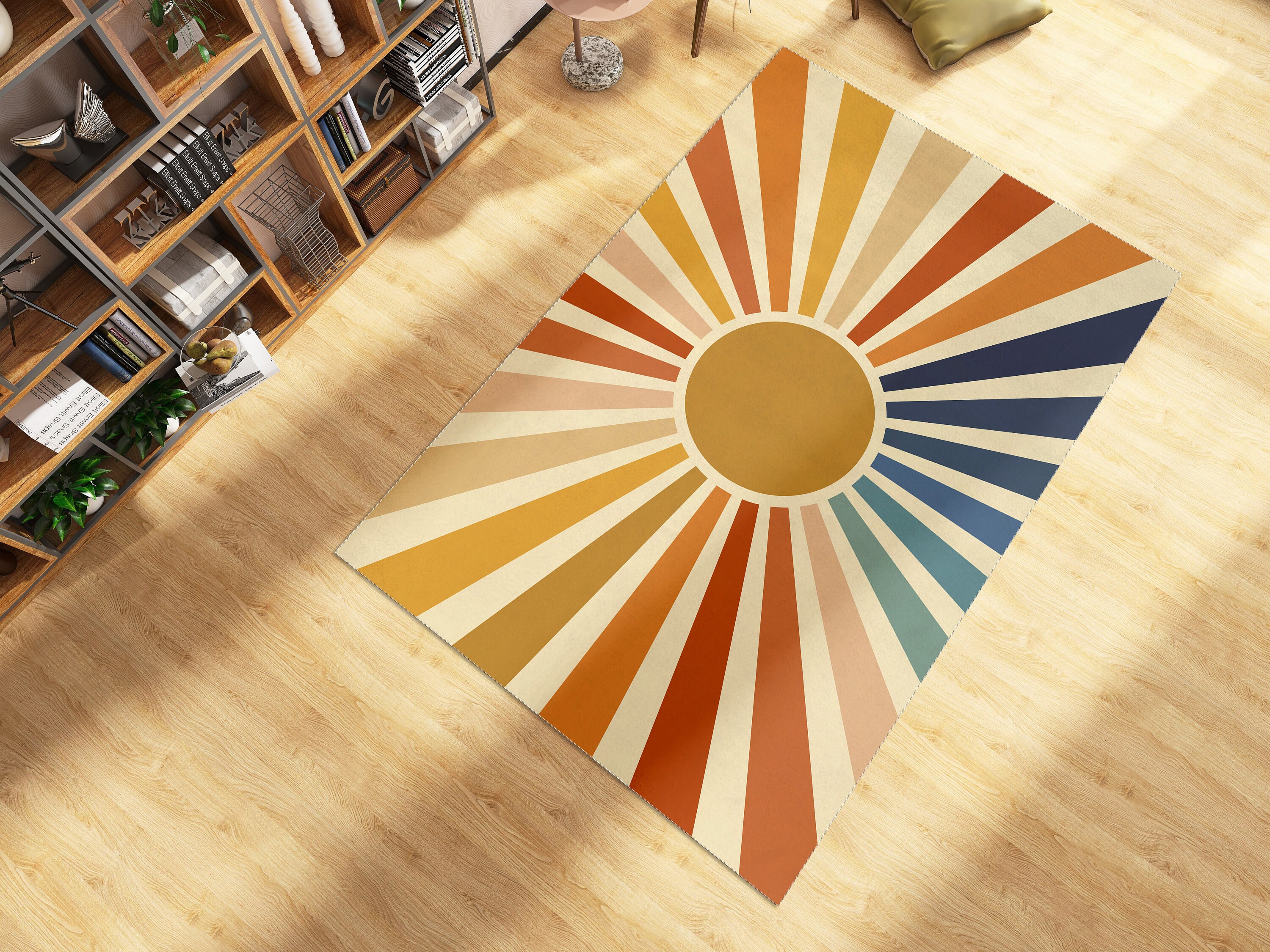 Cute Rainbow Groovy Retro Trippy Rug with Non-Slip Floor Mat for Stylish Home Decor