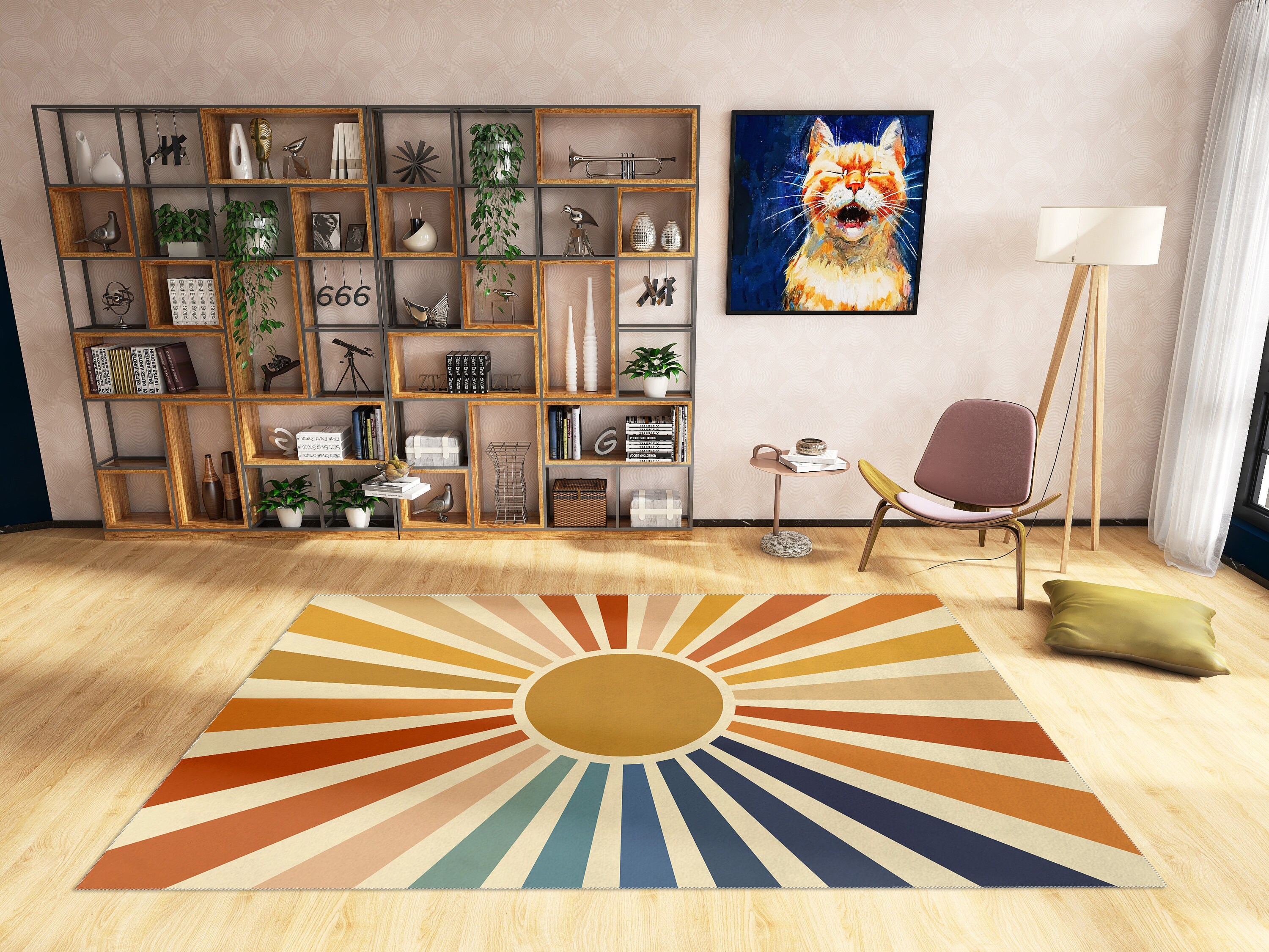 Cute Rainbow Groovy Retro Trippy Rug with Non-Slip Floor Mat for Stylish Home Decor - Image 2