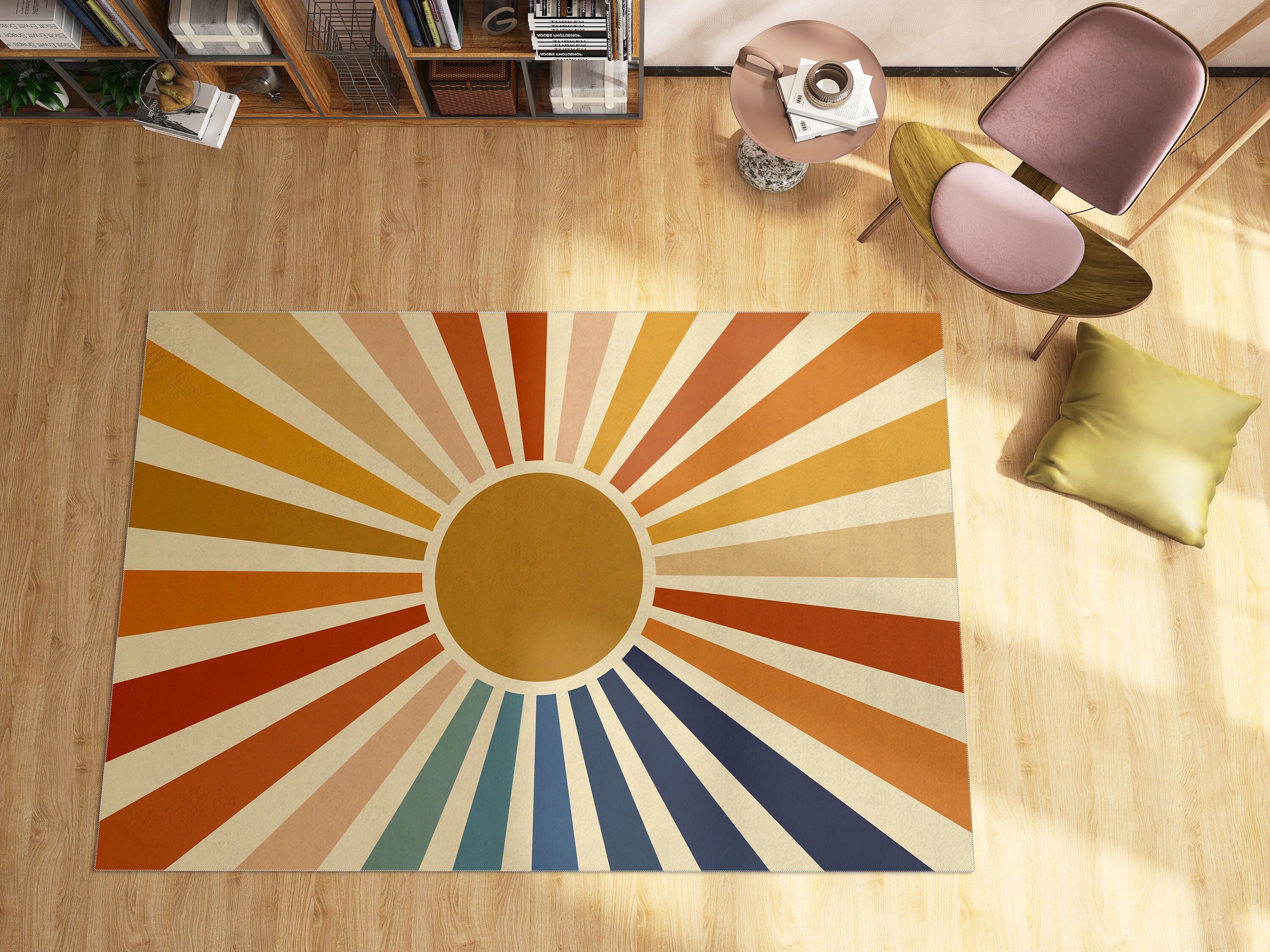 Cute Rainbow Groovy Retro Trippy Rug with Non-Slip Floor Mat for Stylish Home Decor - Image 3