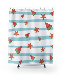 Cute Tropical Hawaiian Boho Shower Curtain, Coastal Theme Bathroom Decor , Beach Print Shower Curtain