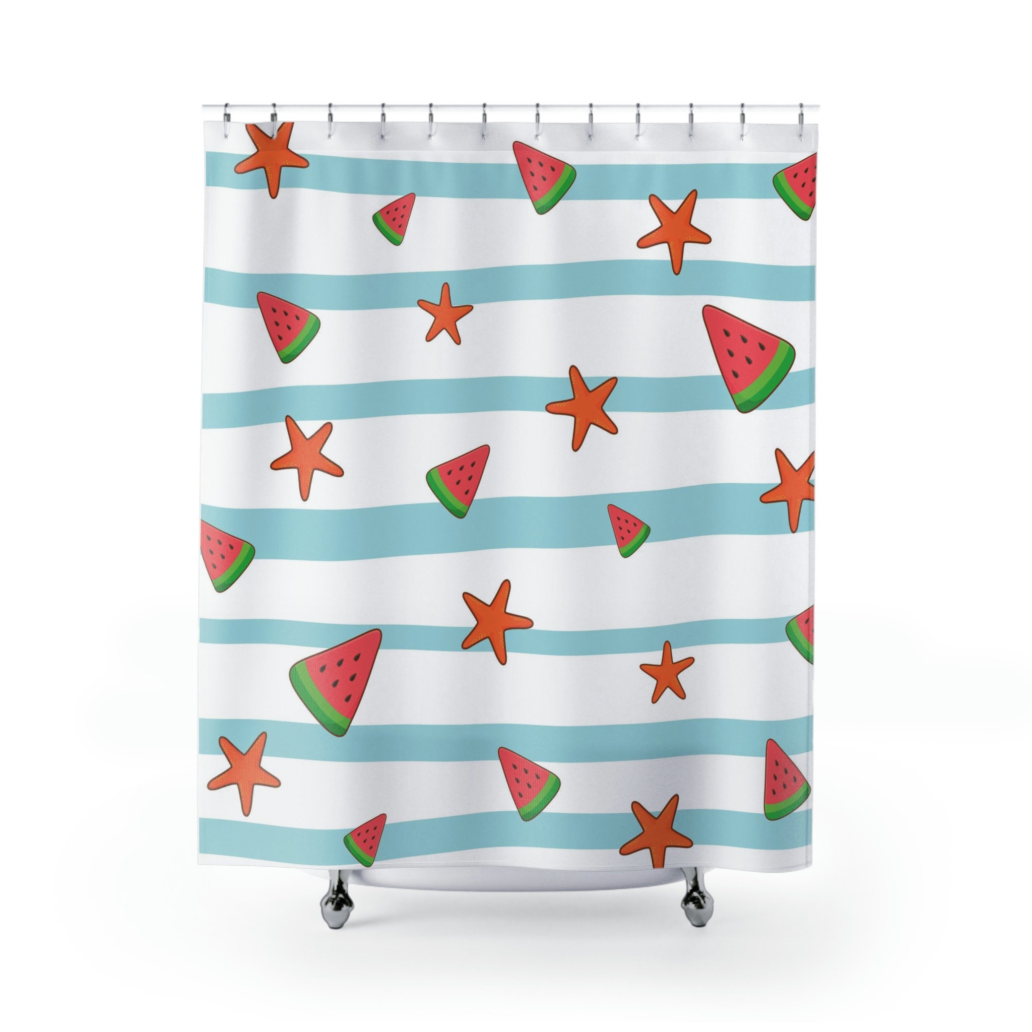 Cute Tropical Hawaiian Boho Shower Curtain, Coastal Theme Bathroom Decor , Beach Print Shower Curtain
