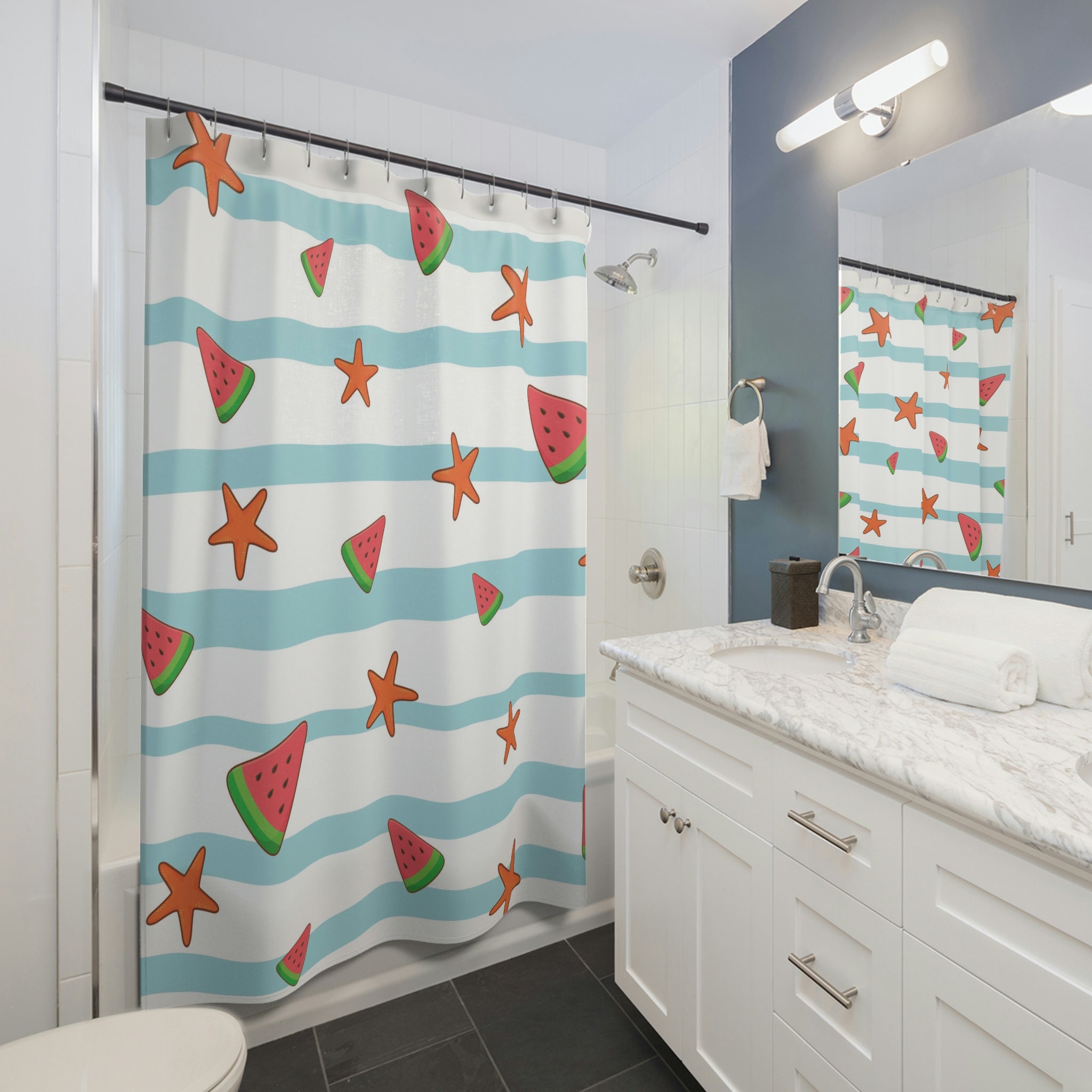 Cute Tropical Hawaiian Boho Shower Curtain, Coastal Theme Bathroom Decor , Beach Print Shower Curtain - Image 2