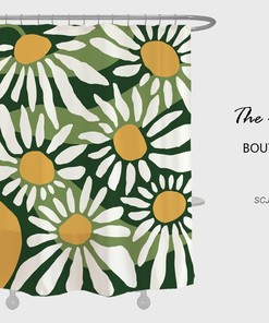 Daisy Flowers Waterproof Shower Curtain with Custom Sizes and Hooks