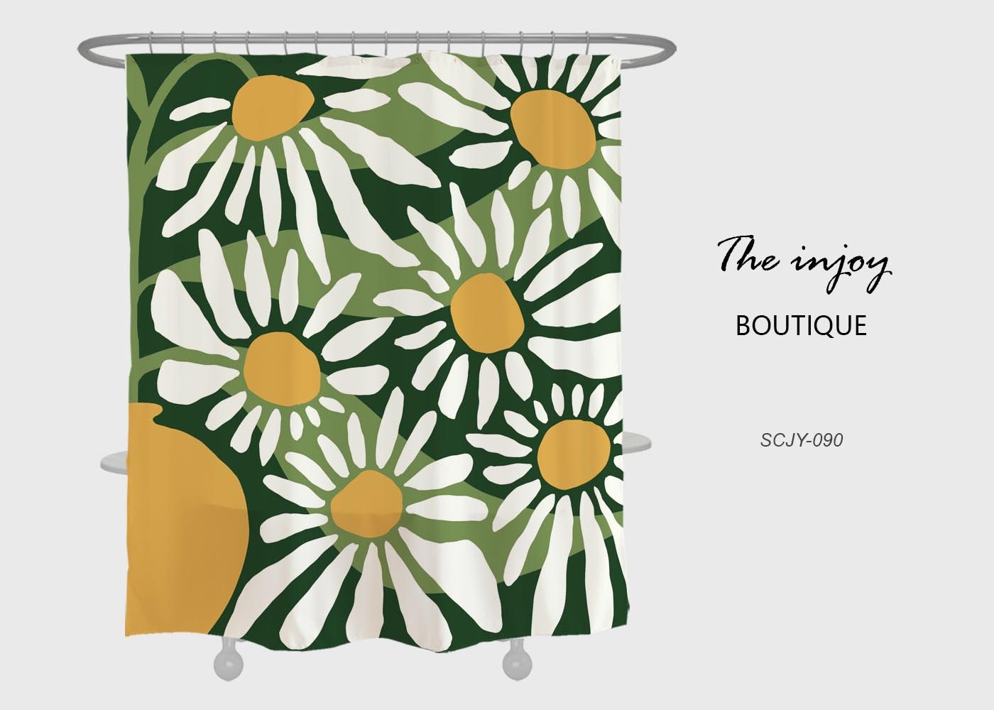 Daisy Flowers Waterproof Shower Curtain with Custom Sizes and Hooks