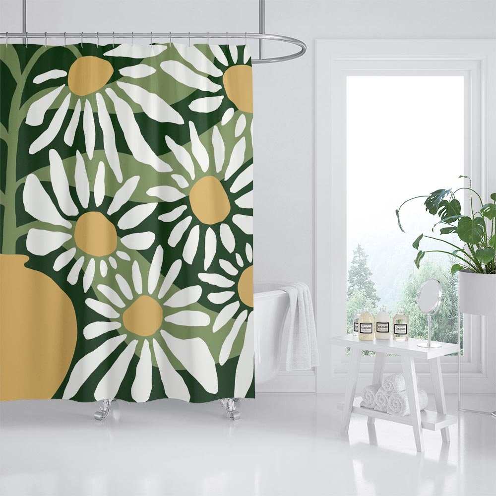 Daisy Flowers Waterproof Shower Curtain with Custom Sizes and Hooks - Image 3