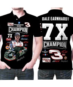 Dale Earnhardt Legend Car Racer 7x Champion All Over Print Polo Shirt with Signature and Breathable Fabric