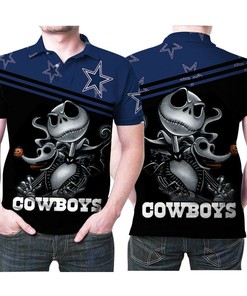 Dallas Cowboys Nfl Fan Polo Shirt with Team Logo Jack Skellington and All Over Print Design