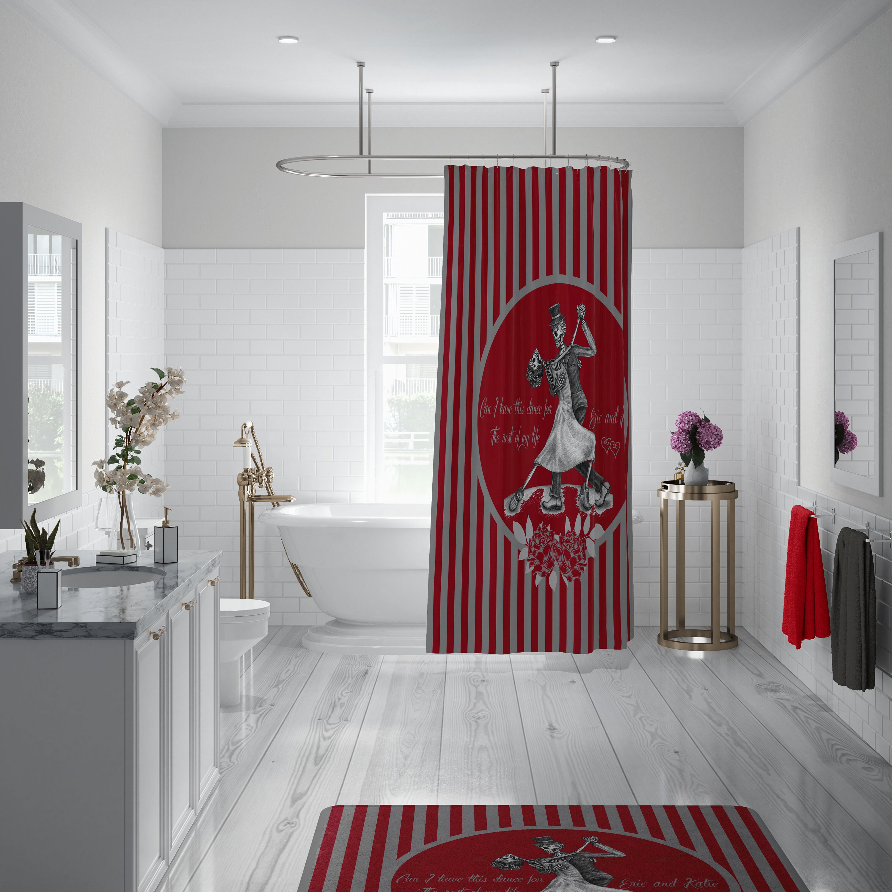 Dancing Sugar Skulls Shower Curtain Set with Custom Gothic Bathroom Decor - Image 2