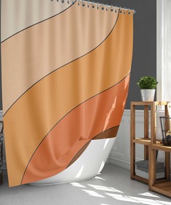 Danish Mid-century Vintage Fabric Shower Curtain & Mat, Retro Orange Pattern for Home Bathroom Set Decor