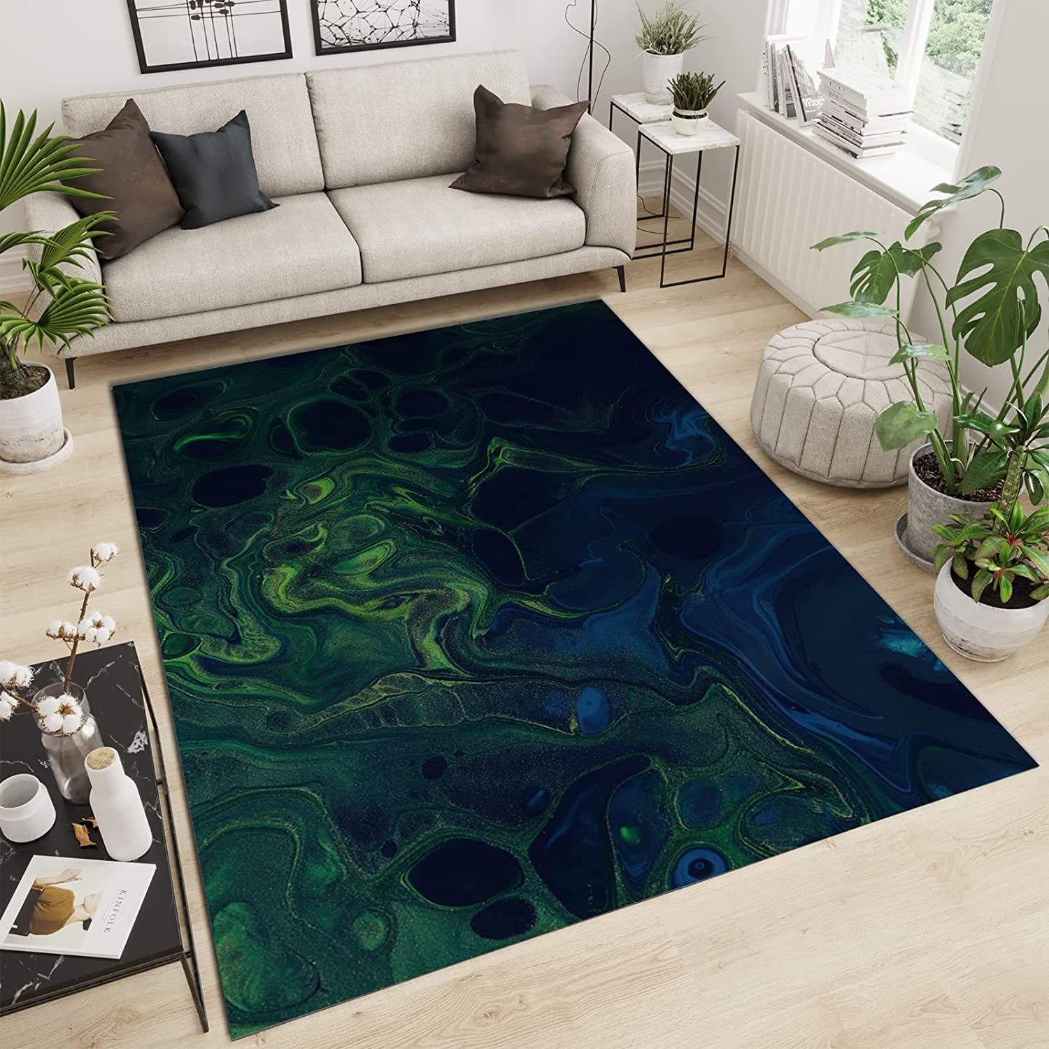 Dark Green Spot Gradient Personality Kids Rugs - Indoor Non-Slip Area Rugs for Personalized Study Dining Room Décor