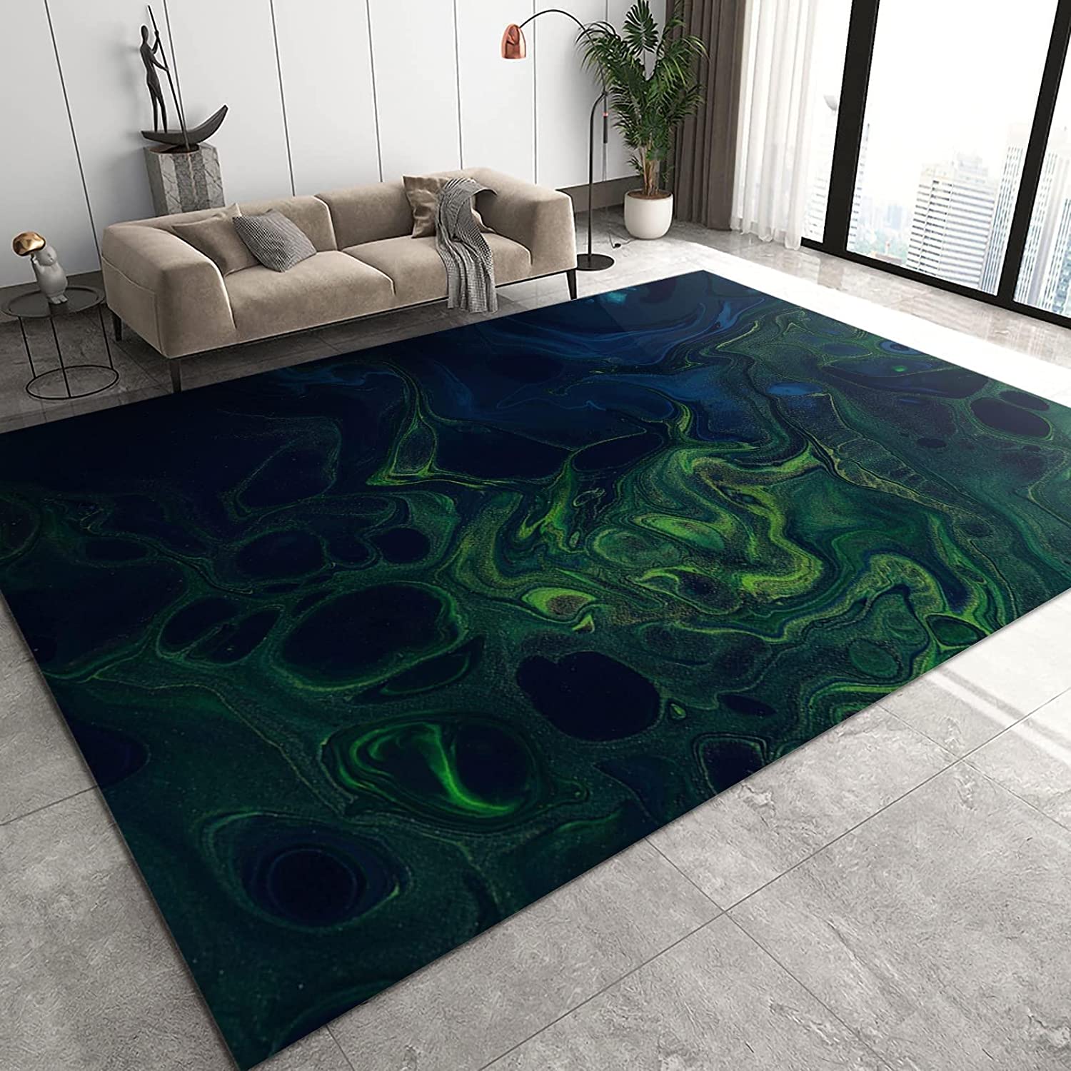 Dark Green Spot Gradient Personality Kids Rugs - Indoor Non-Slip Area Rugs for Personalized Study Dining Room Décor - Image 2