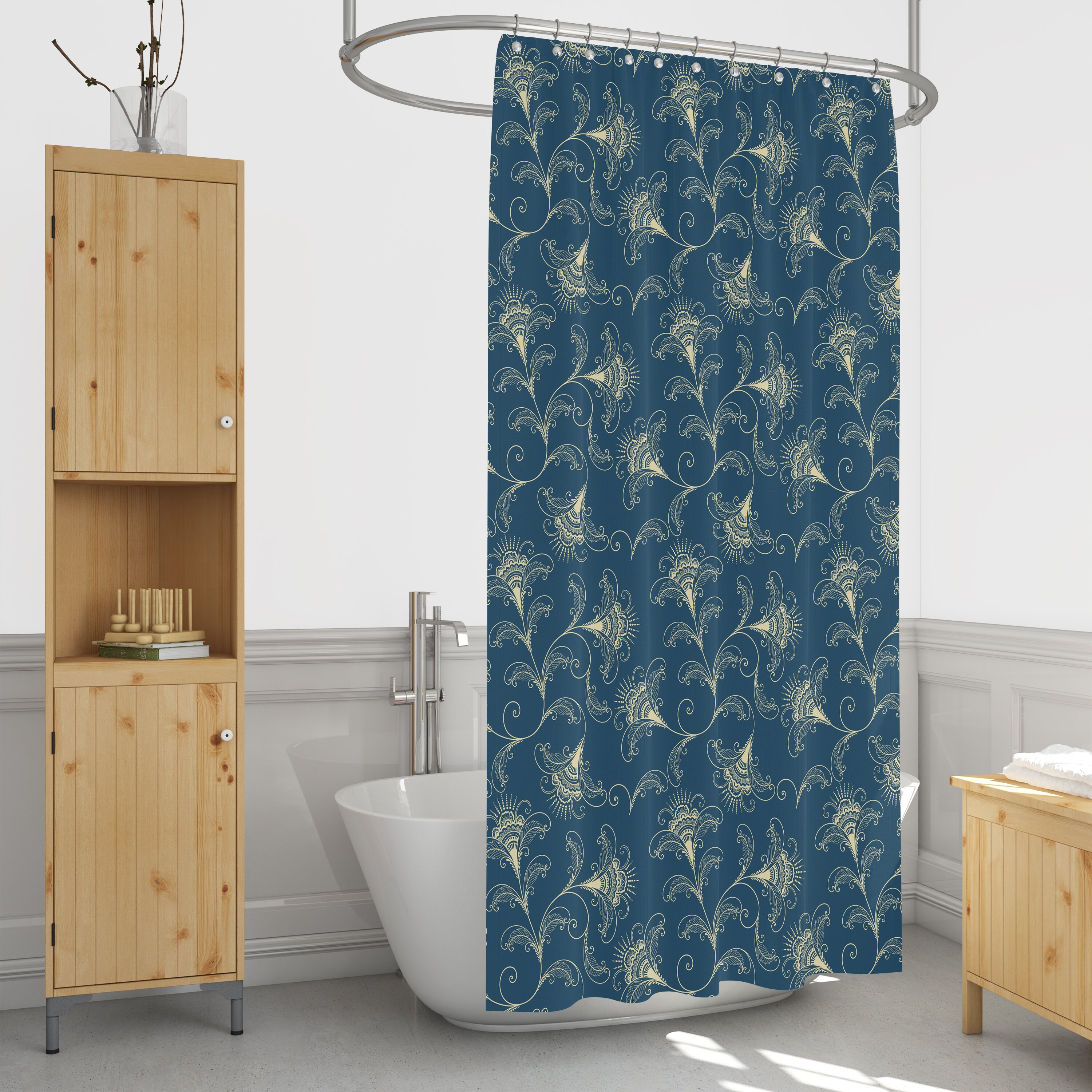 Dark Teal Floral Shower Curtain - Moody Bath Curtain with Optional Towels and Mat for Dark Bathroom Decor - Image 3