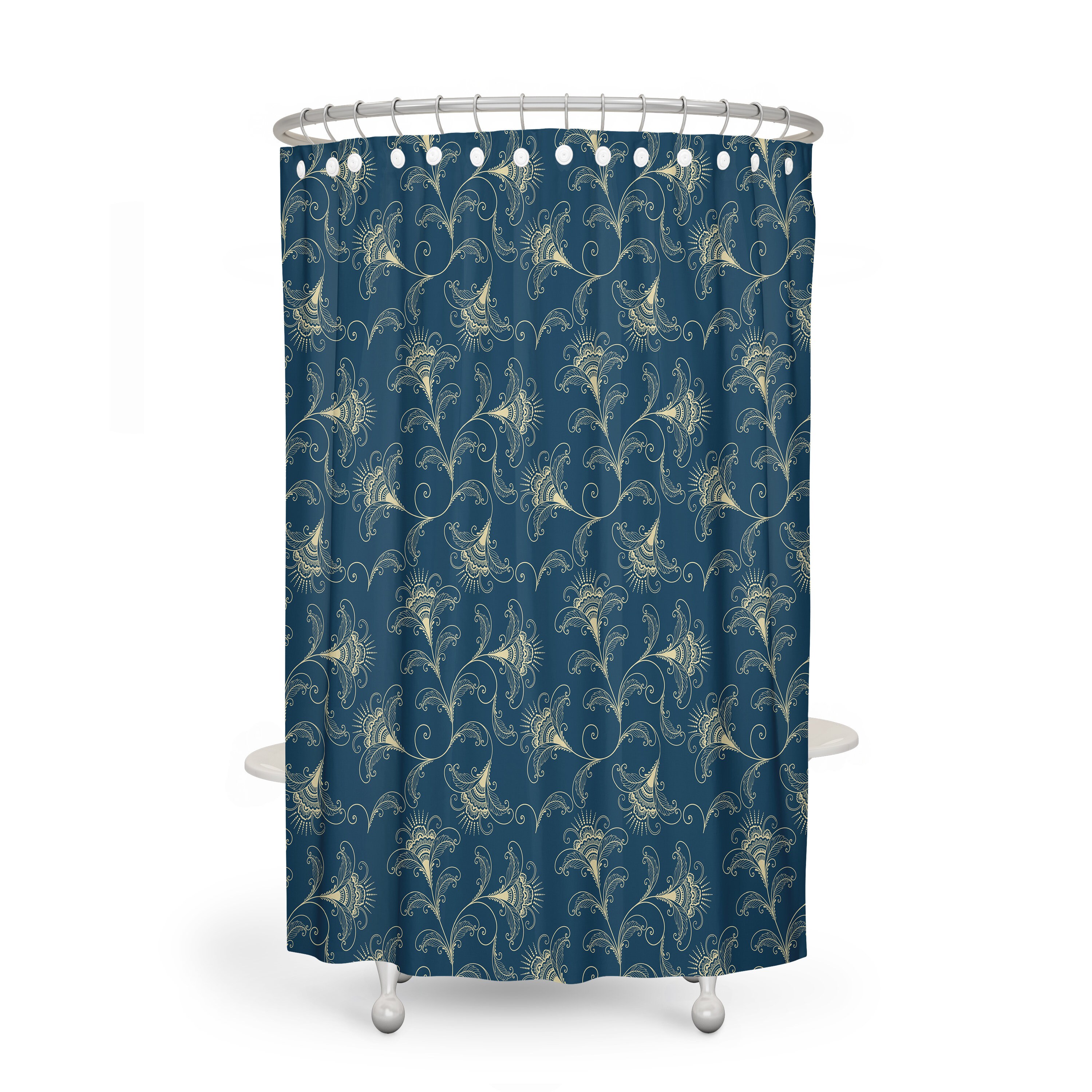 Dark Teal Floral Shower Curtain - Moody Bath Curtain with Optional Towels and Mat for Dark Bathroom Decor - Image 4
