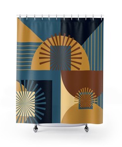 Dark Teal Mid Century Modern Shower Curtain | Retro Bathroom Decor | Apartment Bathroom