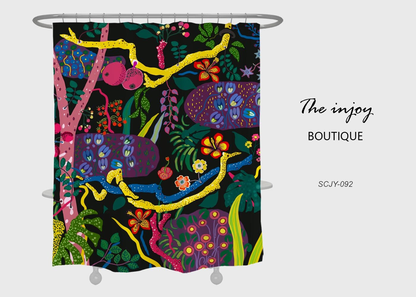Darkness Forest Flower Garden Boho Shower Curtain with Customizable Sizes