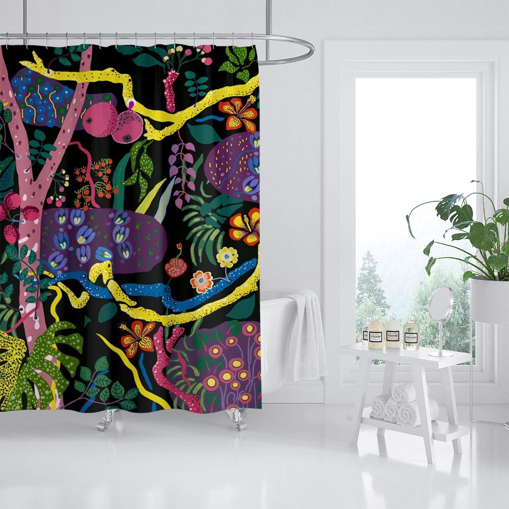Darkness Forest Flower Garden Boho Shower Curtain with Customizable Sizes - Image 2