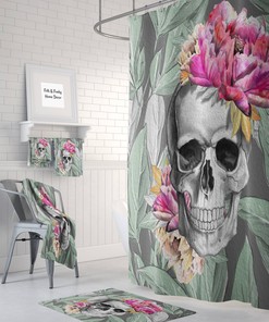 Day Of The Dead Sugar Skull Floral Shower Curtain Set
