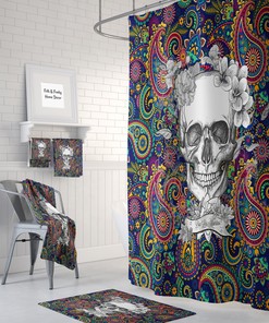 Day of the Dead Sugar Skull Shower Curtain with Gothic Bath Decor