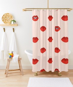 Decorative Lips Boho Shower Curtain with Abstract Pattern - Featuring Trendy and Eco-Friendly Design