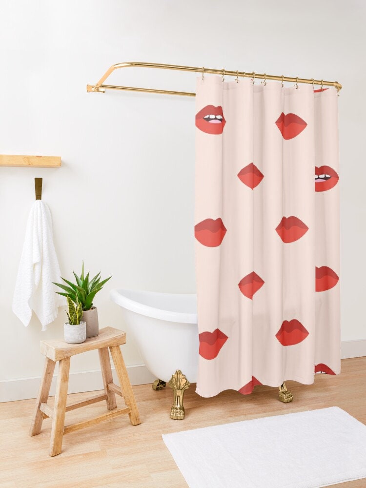 Decorative Lips Boho Shower Curtain with Abstract Pattern - Featuring Trendy and Eco-Friendly Design - Image 2