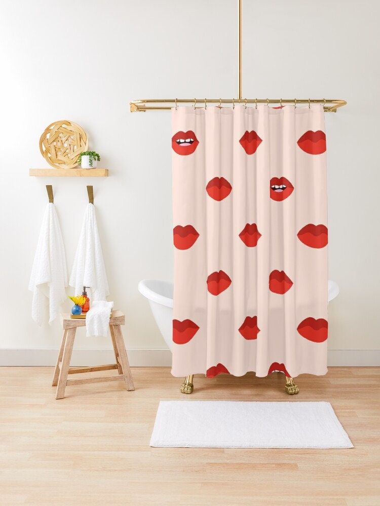 Decorative Lips Boho Shower Curtain with Abstract Pattern - Featuring Trendy and Eco-Friendly Design - Image 4