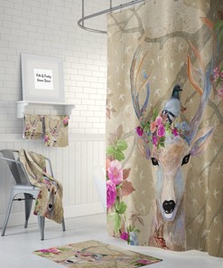 Deer Shower Curtain, Boho Chic Bathroom Decor with Kids Bathroom Shower Curtain Print