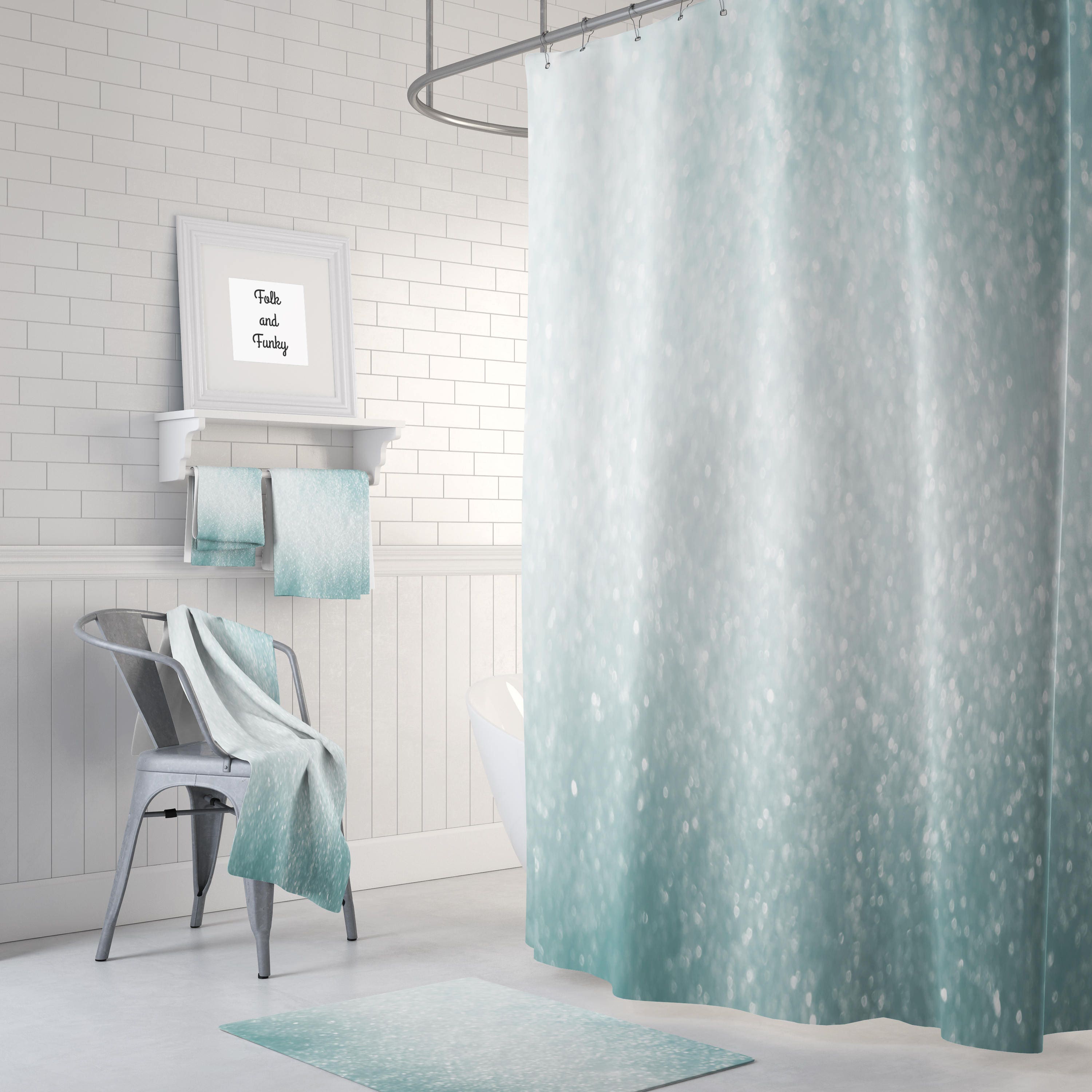 Delicate Brokeh Lights Shower Curtain with Stormy Aqua Bathroom Decor