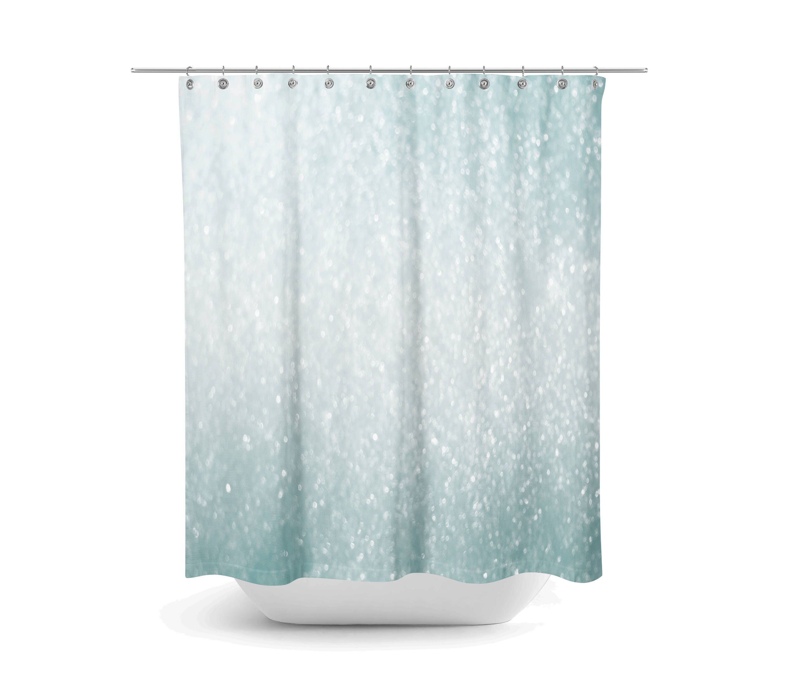 Delicate Brokeh Lights Shower Curtain with Stormy Aqua Bathroom Decor - Image 2