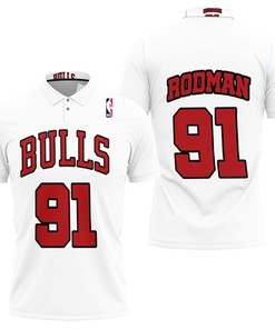 Dennis Rodman #91 NBA Great Player Throwback White Jersey Style 3D All Over Print Breathable Fabric Polo Shirt
