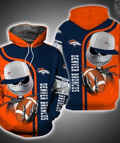 Denver Broncos and Jack Skellington 3D Hoodie in All Over Print Design