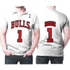 Derrick Rose #1 NBA Great Player Throwback White Jersey Style All Over Print Polo Shirt for Bulls Fans