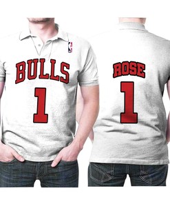 Derrick Rose #1 NBA Great Player Throwback White Jersey Style All Over Print Polo Shirt for Bulls Fans