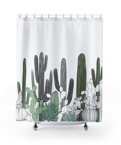 Desert Cactus Plants Shower Curtain | Cool Bathroom Decor | Southwest Style | Restroom Shower Curtains