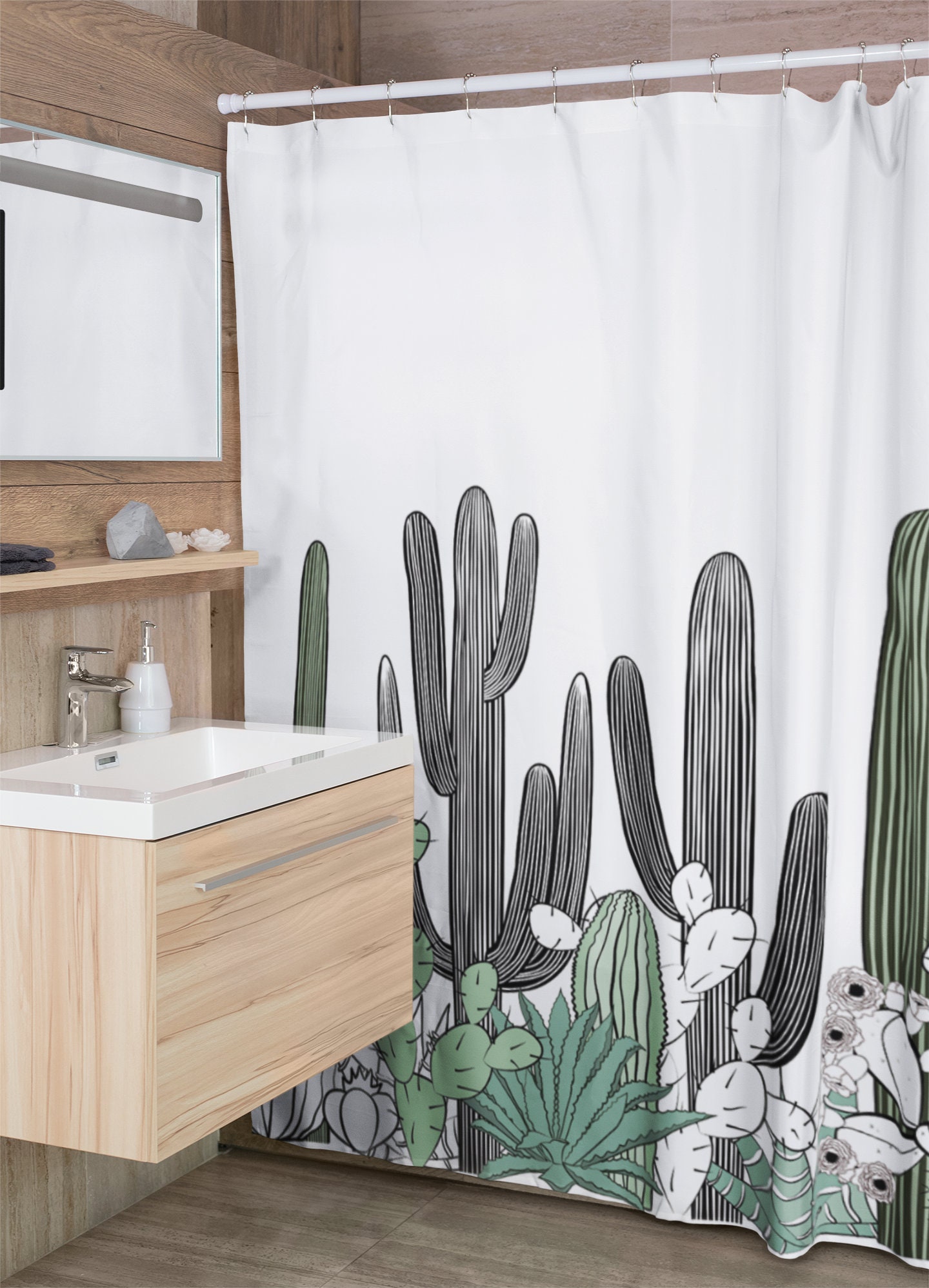 Desert Cactus Plants Shower Curtain | Cool Bathroom Decor | Southwest Style | Restroom Shower Curtains - Image 2