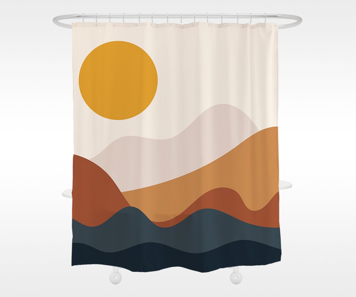 Desert Sunset Shower Curtain - Modern Art Decoration - Waterproof with Custom Sizes for Bathtub