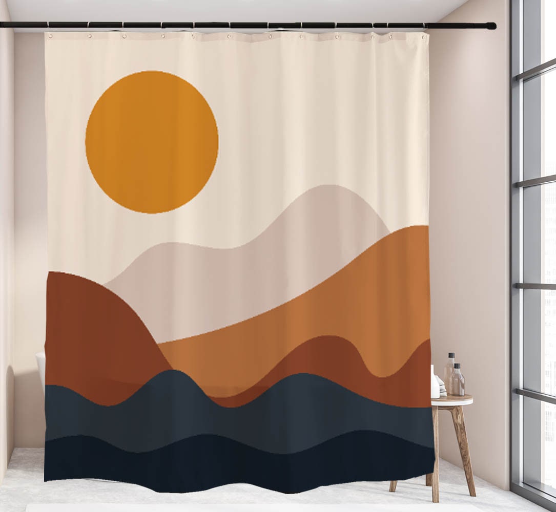 Desert Sunset Shower Curtain - Modern Art Decoration - Waterproof with Custom Sizes for Bathtub - Image 2