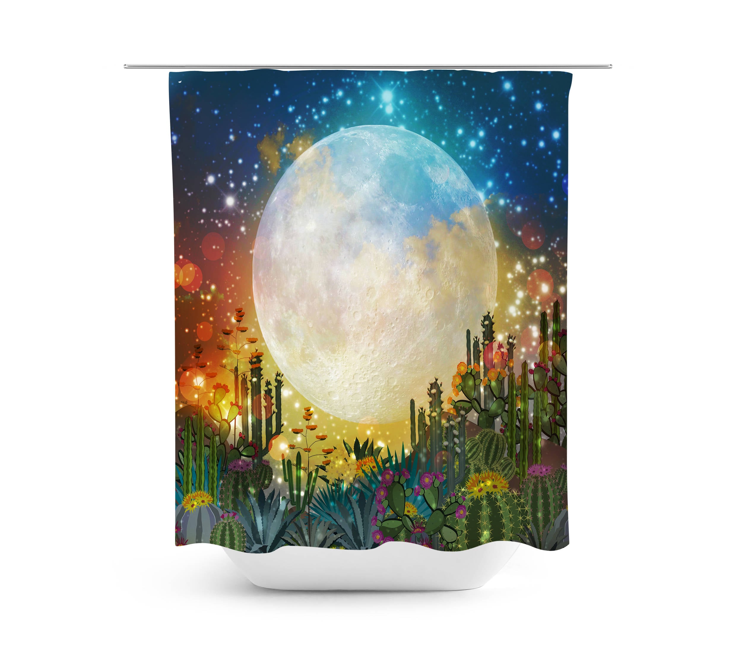 Desert Sunset Shower Curtain with Cactus Bath Mat - Image 2