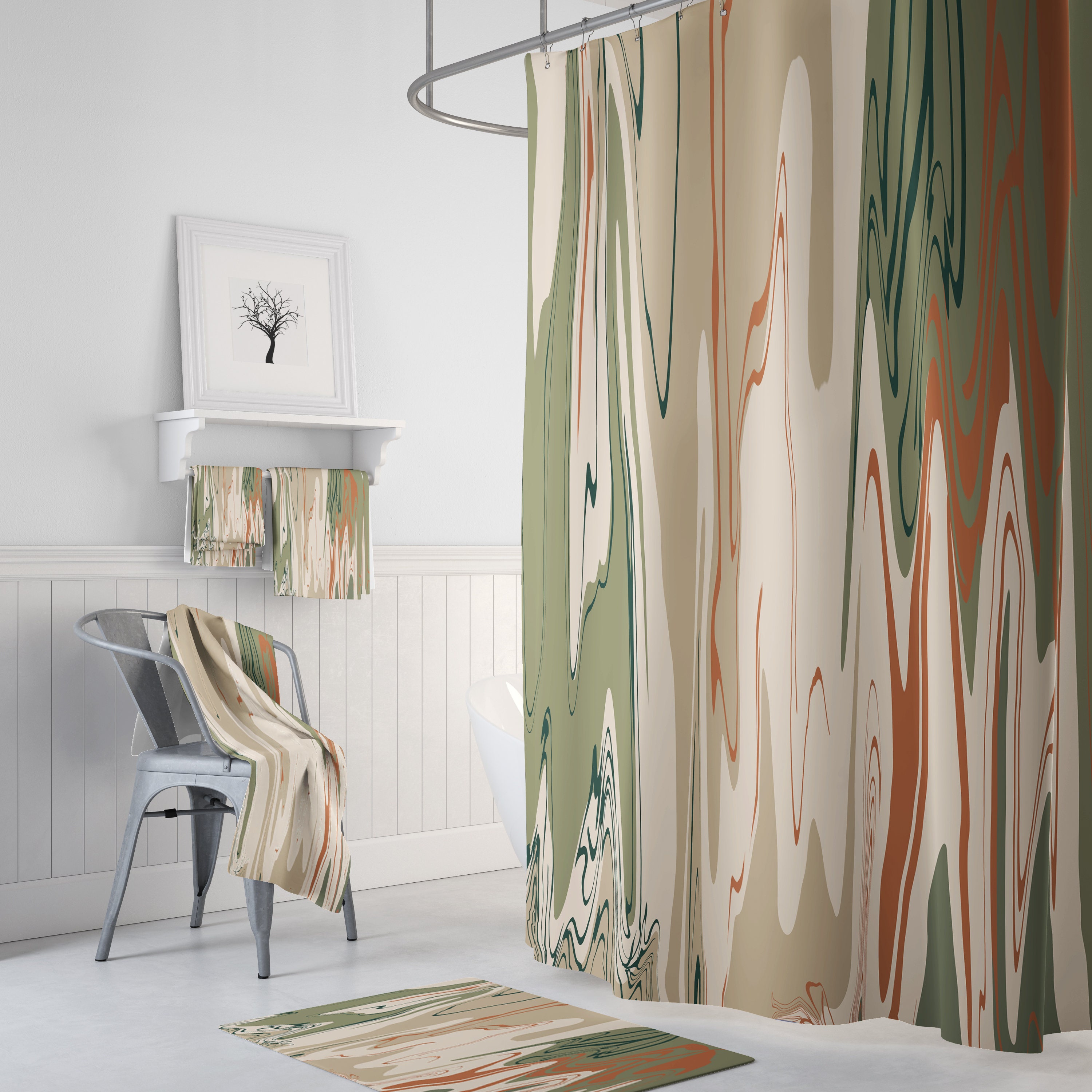 Desert Swirl Shower Curtain, Optional Bathroom Set Boho Bathroom Decor with Print Shower Curtain Print