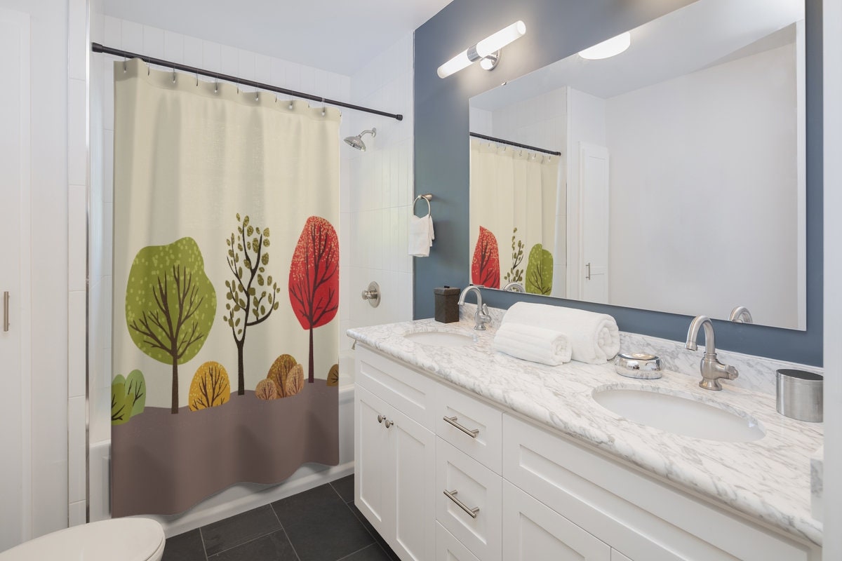 Designer Tree Shower Curtain | Contemporary Bathroom Decor | Modern Shower Curtain | Kids Bathroom Shower Curtain - Image 2