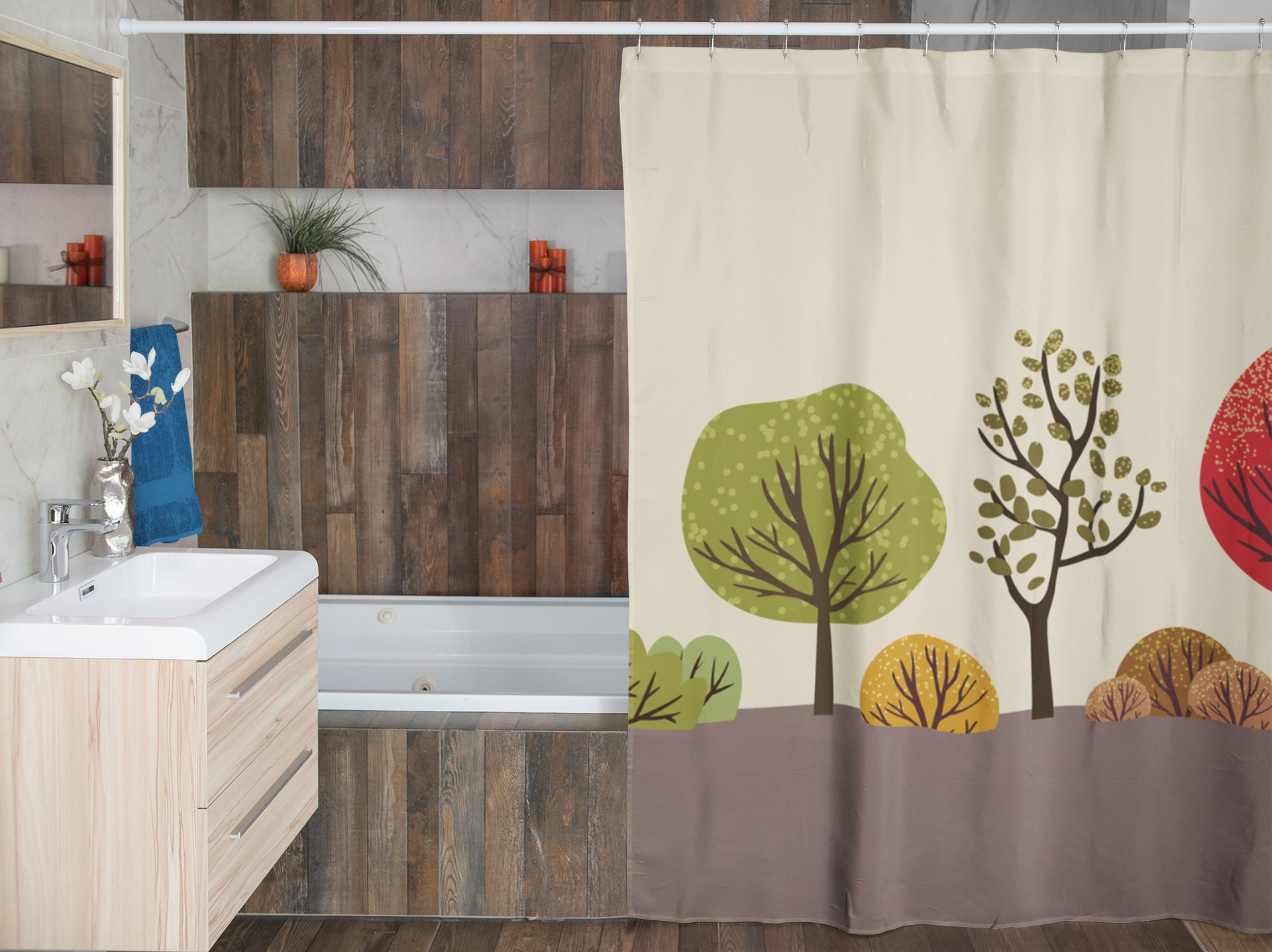 Designer Tree Shower Curtain | Contemporary Bathroom Decor | Modern Shower Curtain | Kids Bathroom Shower Curtain - Image 3