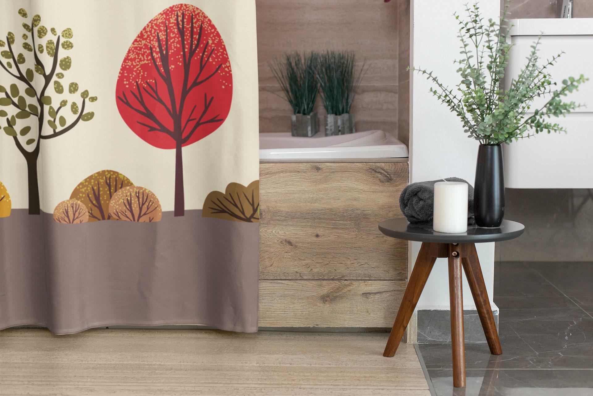 Designer Tree Shower Curtain | Contemporary Bathroom Decor | Modern Shower Curtain | Kids Bathroom Shower Curtain - Image 4