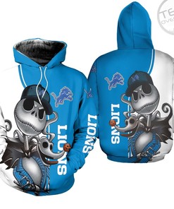 Detroit Lions Jack Skellington and Zero 3D Hoodie in All Over Print