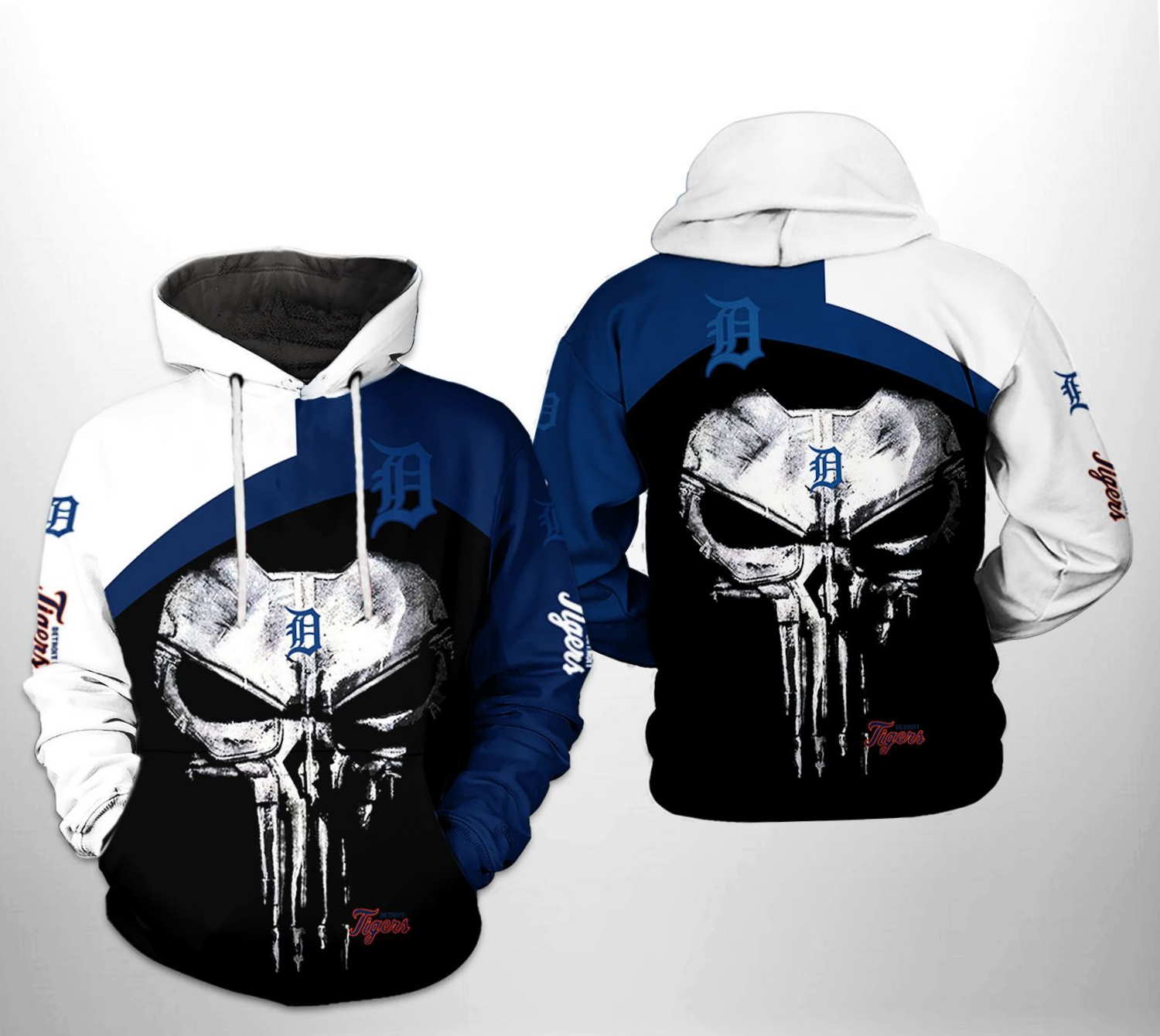 Detroit Tigers MLB Skull 3D Zip Up Hoodie
