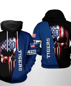 Detroit Tigers MLB US Flag Skull All Over Print Hoodie