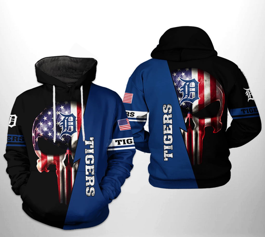 Detroit Tigers MLB US Flag Skull All Over Print Hoodie