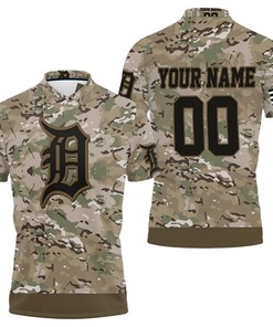 Detroit Tigers Veteran Personalized Olive 3D Polo Shirt with Camouflage and Breathable Fabric