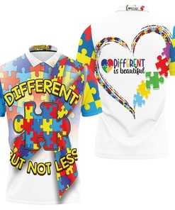 Different But Not Less Puzzle Autism Polo Shirt with 3D T-Shirt and All Over Print Design