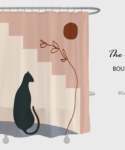 Disney Abstract Sun & Flower Shower Curtain, Black Cat Bathroom Set, Waterproof & Washable Shower Curtain with Hooks