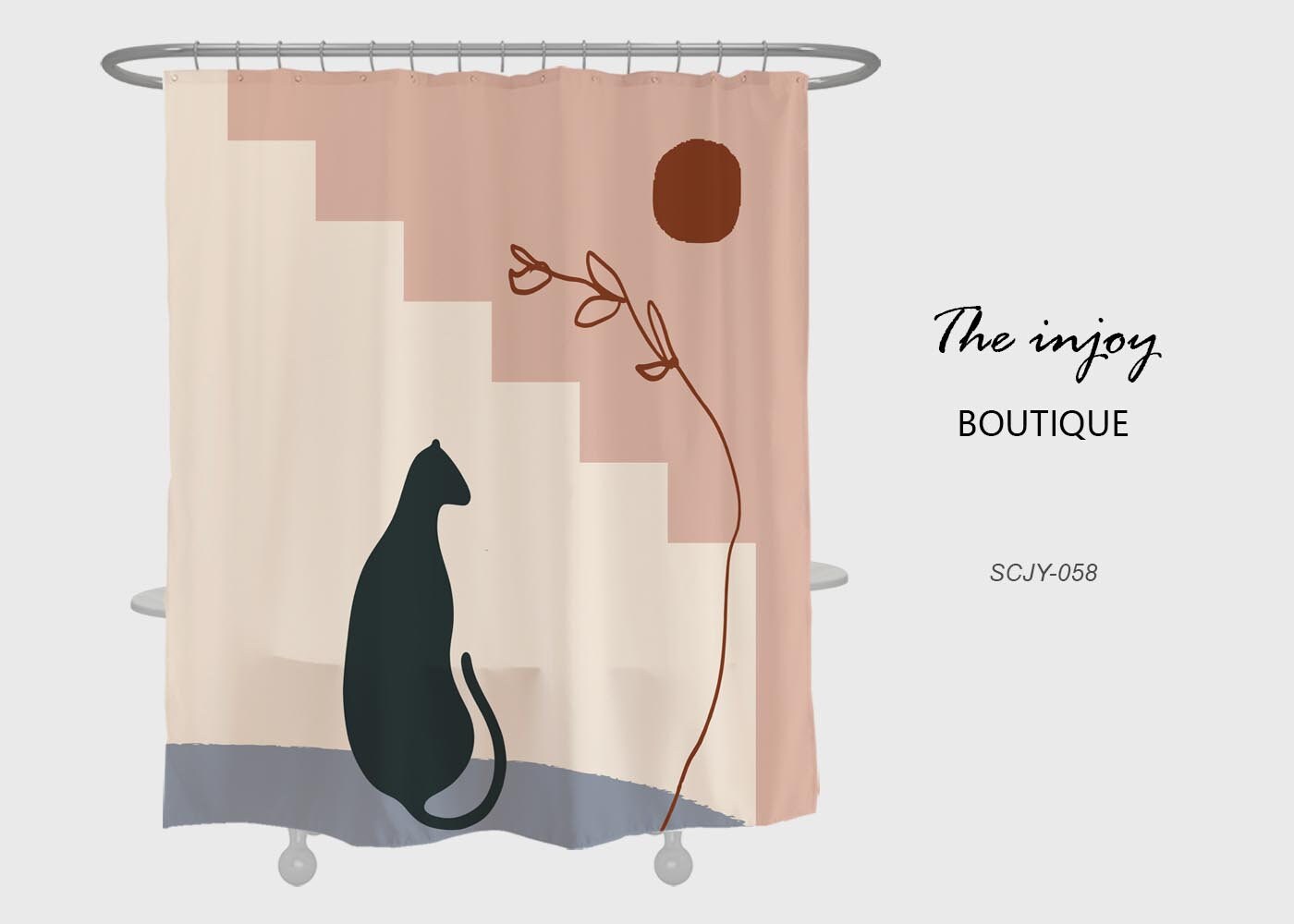 Disney Abstract Sun & Flower Shower Curtain, Black Cat Bathroom Set, Waterproof & Washable Shower Curtain with Hooks